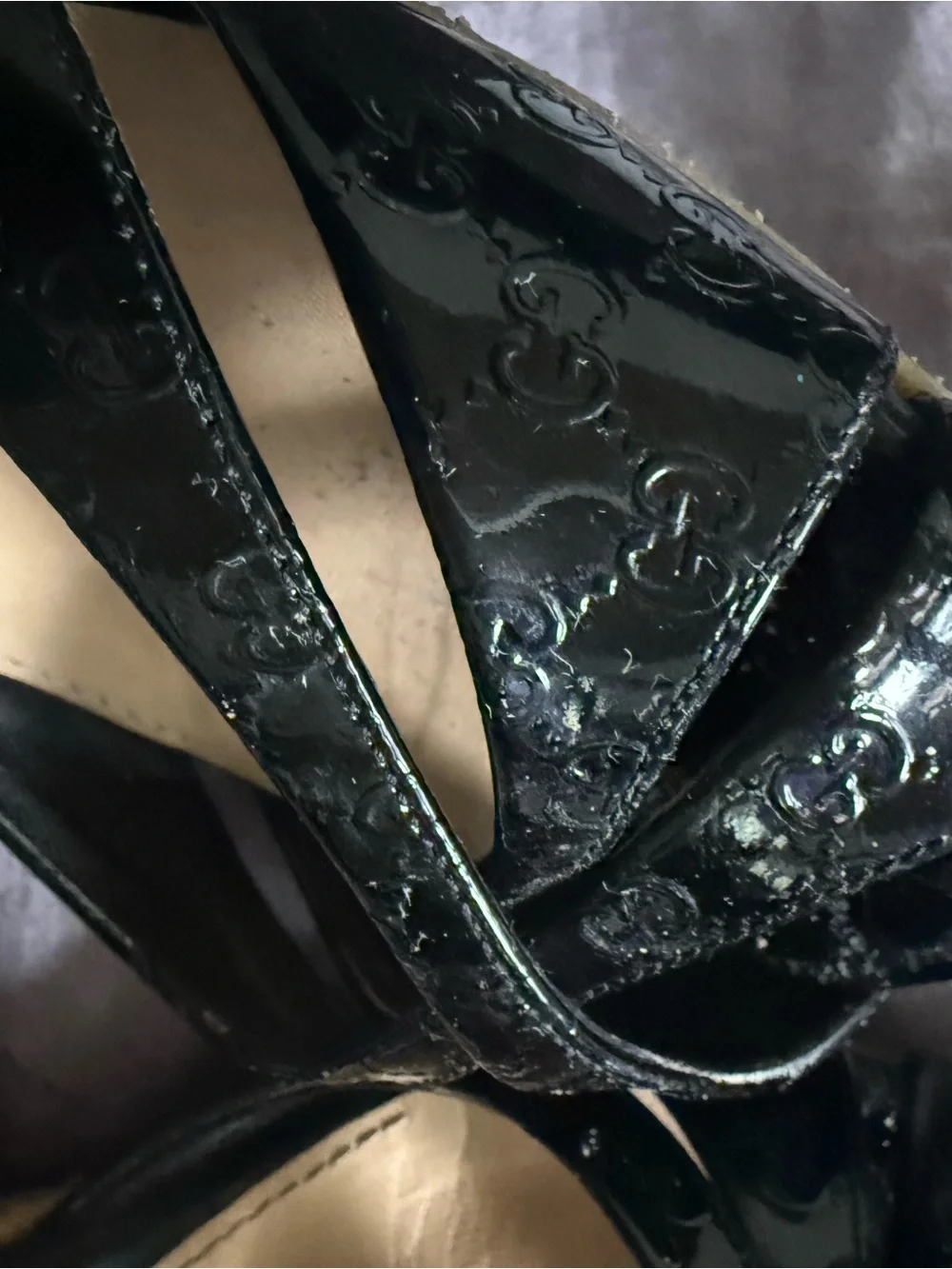 Gucci Black Patent Leather Women's Slingback Sandals espadrilles